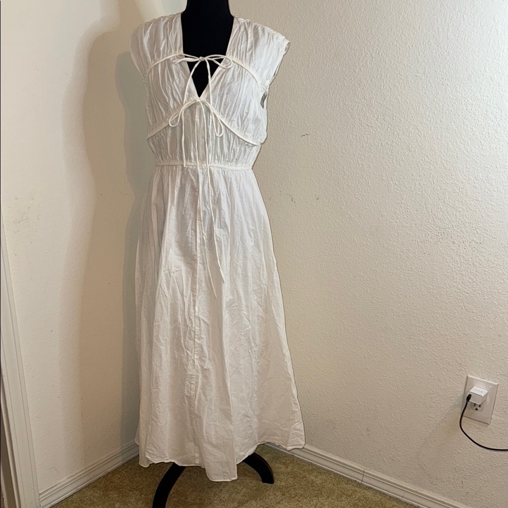 Taylor White Midi Tie-Front Cotton Dress